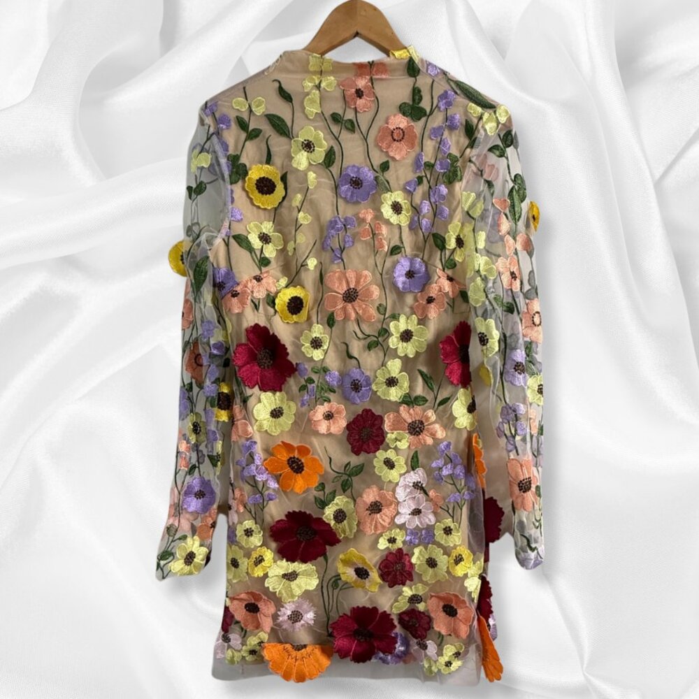 Inspired by Taylor Swift's Floral Appliqué Grammy Dress! Boho Mini Fairycore SM - Picture 5 of 16